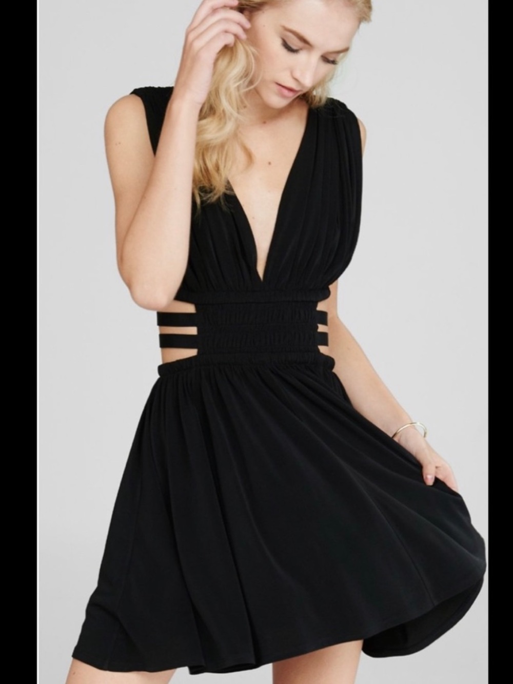 Express Satin V-Neck Sleeveless Strappy Ruched Cutout Mini Dress